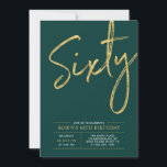 Convite Sessenta | Festa de Aniversário de 60 anos Moderna<br><div class="desc">Celebre seu dia especial com este convite de aniversário de 60 anos simples e elegante. Este design apresenta um "Sessenta" em letra cursiva com um layout limpo na combinação de cores verde e dourado. Mais designs e suprimentos para festas estão disponíveis na minha loja BaraBomDesign.</div>