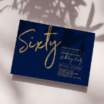 Convite Sessenta | Festa de Aniversário de 60 anos Moderna<br><div class="desc">Celebre seu dia especial com este convite de aniversário de 60 anos simples e elegante. Este design apresenta uma escrita "Sessenta" com um layout limpo na combinação de cores azul marinho e dourado. Mais designs disponíveis na minha loja BaraBomDesign.</div>