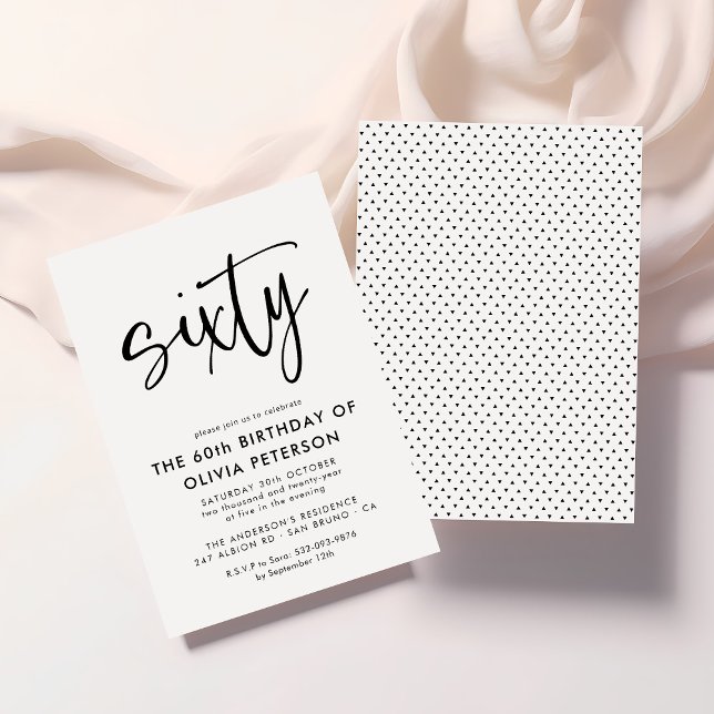Convite Sessenta | Moderna 60ª Festa de aniversário Preta  (Criador carregado)