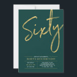 Convite Sessenta | Moderna Dourada e verde 60.a Festa de a<br><div class="desc">Celebre seu dia especial com este simples na moda 60º convite de aniversário. Este design apresenta um script de pincel "Sessenta" com um layout limpo na combinação de cores verde e dourado. Há mais designs e suprimentos de festas disponíveis no meu compro,  BaraBomDesign.</div>