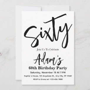 Convite Sessenta Preto e Branco Festa de Aniversário de 60