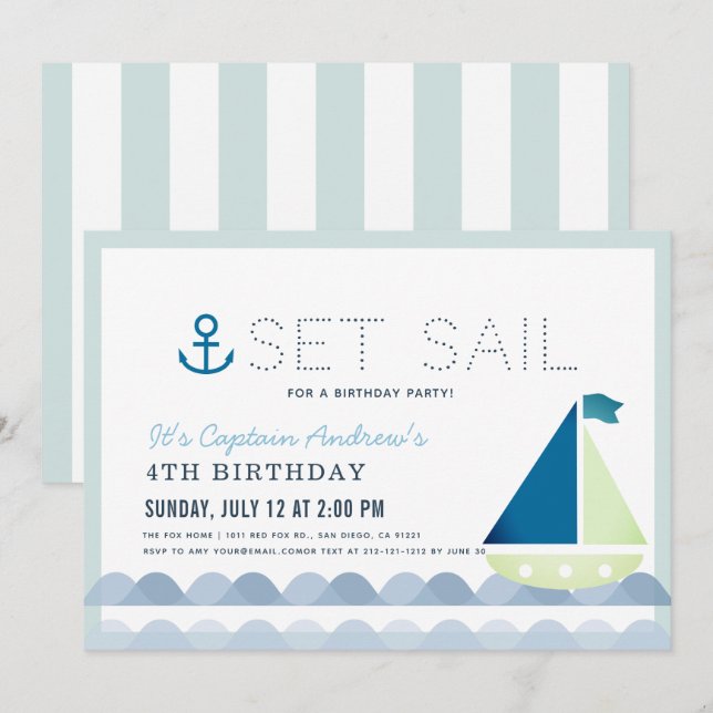 Convite Set Sailboat Náutico Blue Boy Birday (Frente/Verso)