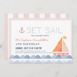 Convite Set Sailboat NMaritime Pink Girl Aniversário