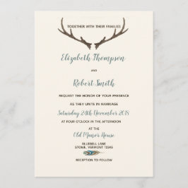 Convite Seta e Antler Rustic Chic Wedam Creme & Azul