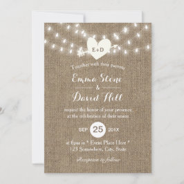 Convite Seta e Coração Rústicos Burlap String