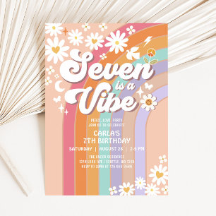 Convite SETE é um Vibe Daisy Arco-íris Hippie 7º Aniversár