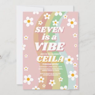 Convite Sete é um Vibe Retro 7º Groovy Rosa Menina 1970s