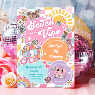 Convite Sete é um Vibe Retro Preppy Varsity Birthday