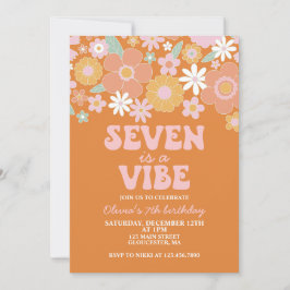 Convite Sete é uma vibe Groovy Floral Retro aniversário de