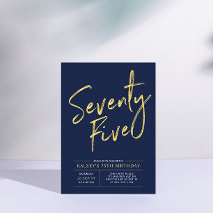 Convite Setenta e Cinco Aniversário de 75 anos Dourado e
