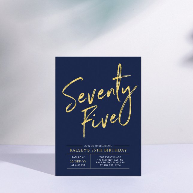 Convite Setenta e cinco | Azul Dourado e Marinho 75.o aniv (Criador carregado)