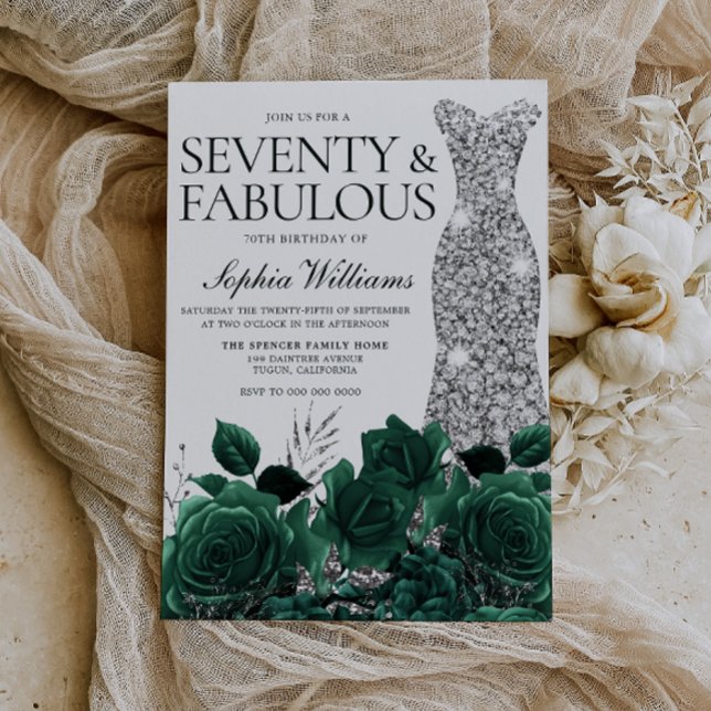 Convite Setenta e fabuloso 70 Verde Emerald Aniversário (Criador carregado)