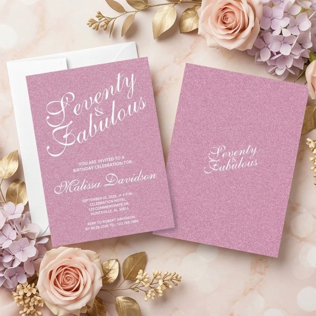 Convite Setenta e Fabuloso Brilho Rosa Aniversário (Pink Glitter Seventy and Fabulous Birthday Invitation)