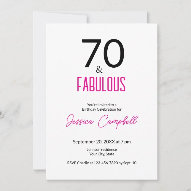 Convite Setenta e Fabuloso Minimal 70 Anos de Idade (Frente)
