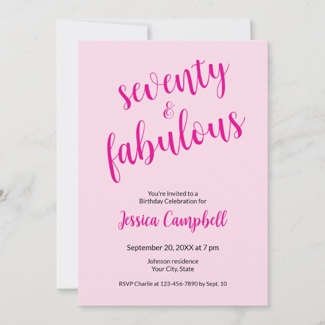 Convite Setenta e Fabuloso Script Rosa Aniversário de 70 a (Frente)