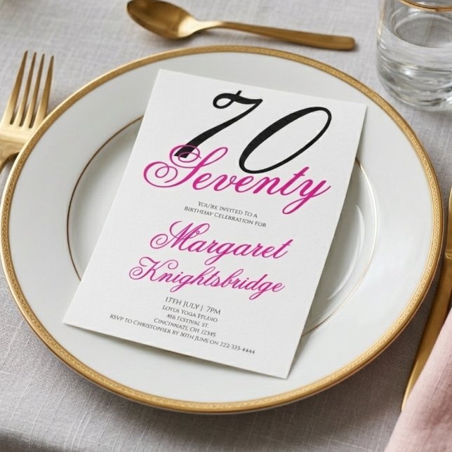 Convite Setenta e Fabuloso Script Rosa Aniversário de 70 a (Criador carregado)