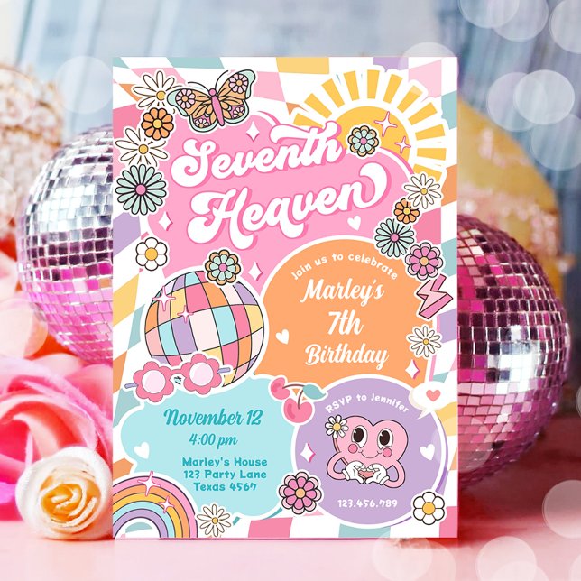Convite Sétima Garota do Céu Retro Pré-Papoila Varsity Ani (Criador carregado)
