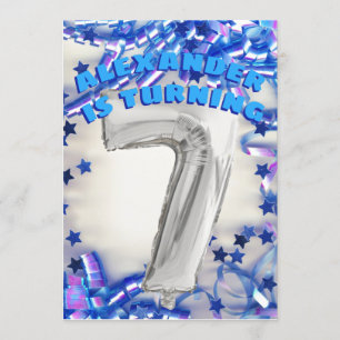 Convite Sétima prata do aniversário e partido azul dos