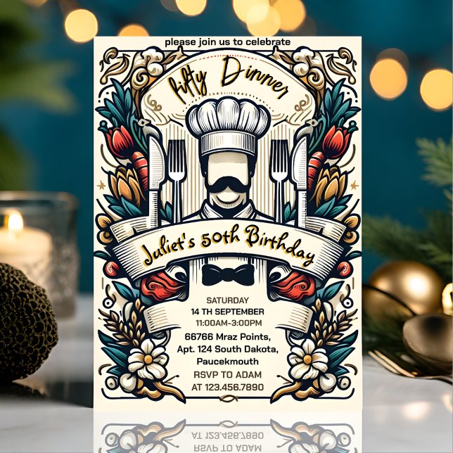 Convite Seu adulto Mens Male janta elegante 50º aniversári (Criador carregado)