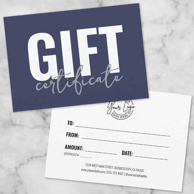 Convite Seu Certificado de Presente Comercial Azul de Logo (Your Logo Blue Business Gift Certificate Invitation)
