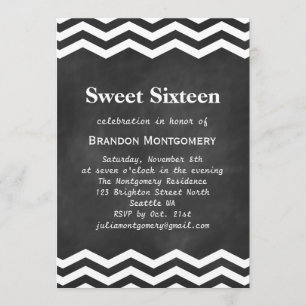 Convite Seu Concurso Chalkboard & White Chevron Sweet 16