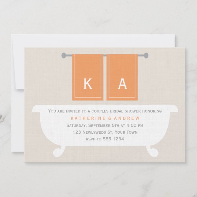 Convite Seu e dela chá de panela de toalhas {alaranjado} (Frente)