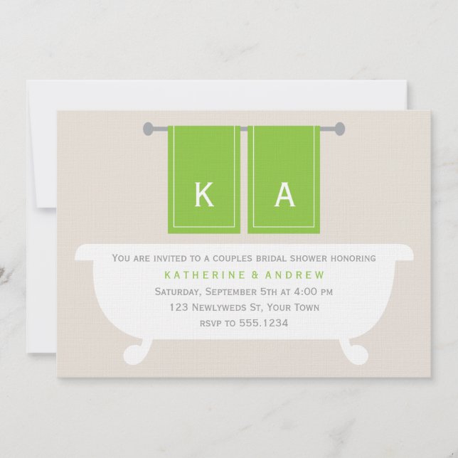 Convite Seu e dela chá de panela de toalhas {verde} (Frente)