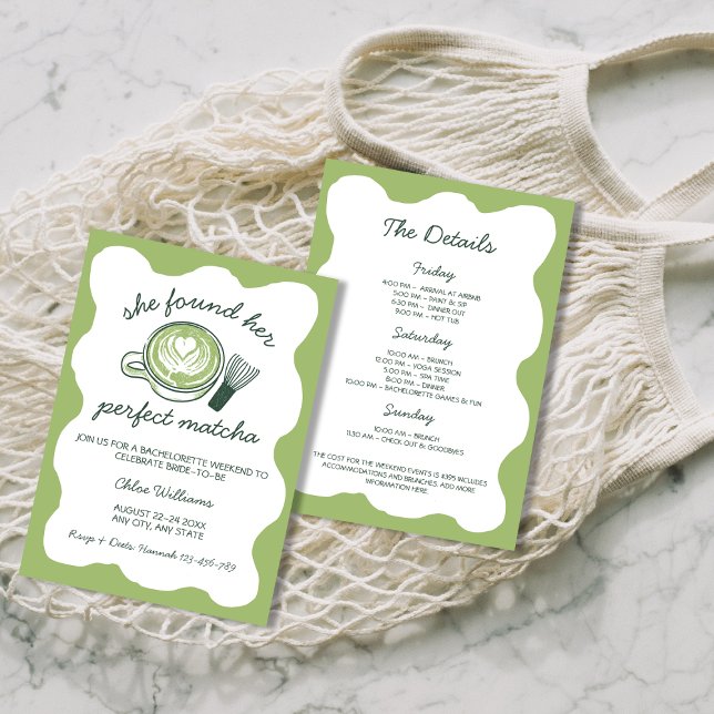 Convite Seu Perfeito Matcha Green Tea Bachelorette Fim de  (Her Perfect Matcha Green Tea Bachelorette Weekend Invitation)