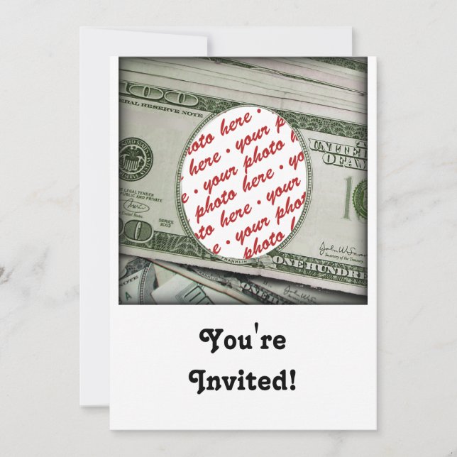 Convite Seu rosto no Bill de 100 dólares! Add-A-Photo (Frente)