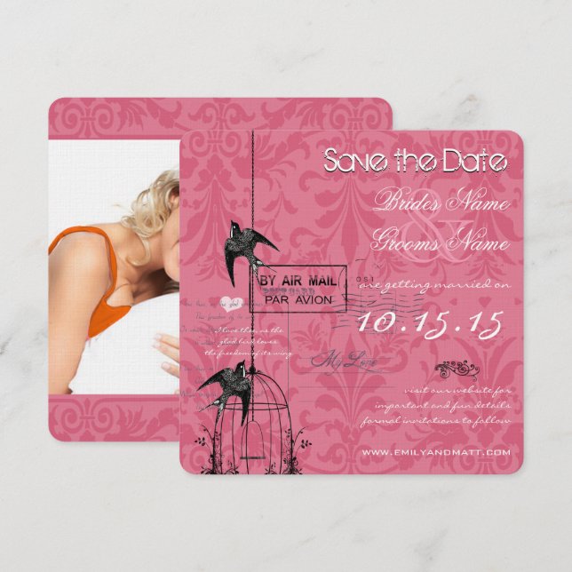 Convite Seu Save the Date de Fotografia de Gaiola de Pássa (Frente/Verso)