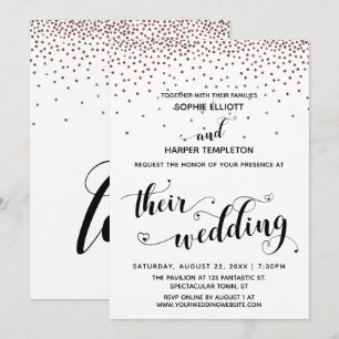 Convite Seus Corações de Casamento Roteiro Rosa Confetti