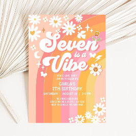 Convite SEVEN é um Aniversário Cor-de-rosa Pêssego 7º Groo