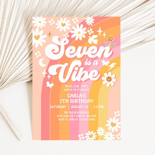 Convite SEVEN é um Aniversário Cor-de-rosa Pêssego 7º Groo