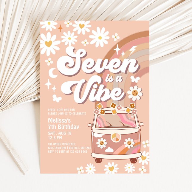 Convite Seven é um Vibe Daisy Bege Creme Arco-íris Anivers (Criador carregado)