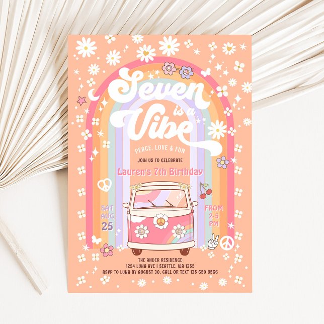 Convite SEVEN é uma Vibe Groovy Van Hippie 7º Aniversário (Criador carregado)