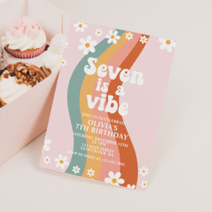 Convite Seven is a Vibe alegre margarida arco-íris 7º aniv