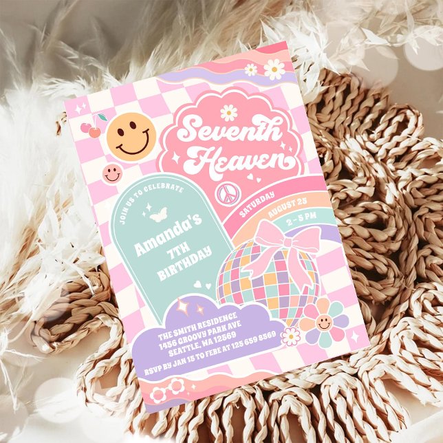 Convite Seventh Heaven Cloud Rainbow Disco 7th Birthday (Criador carregado)