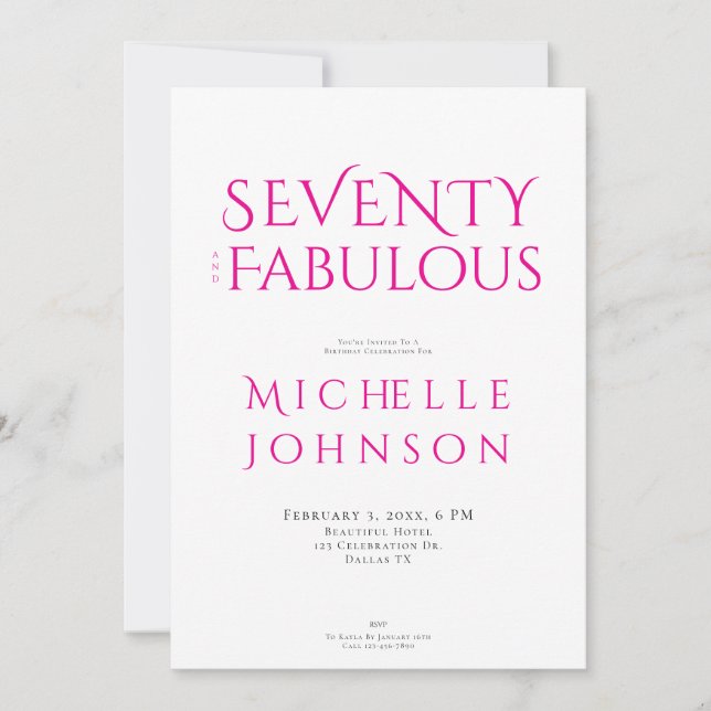 Convite Seventy and Fabulous Minimal 70th Birthday Party (Frente)