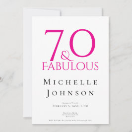 Convite Seventy and Fabulous Minimal Pink 70th Birthday