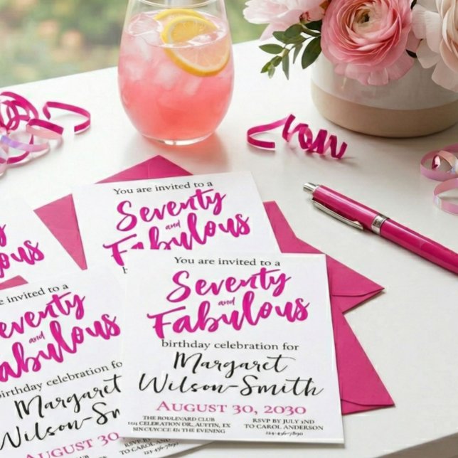 Convite Seventy and Fabulous Pink Script Birthday (Criador carregado)