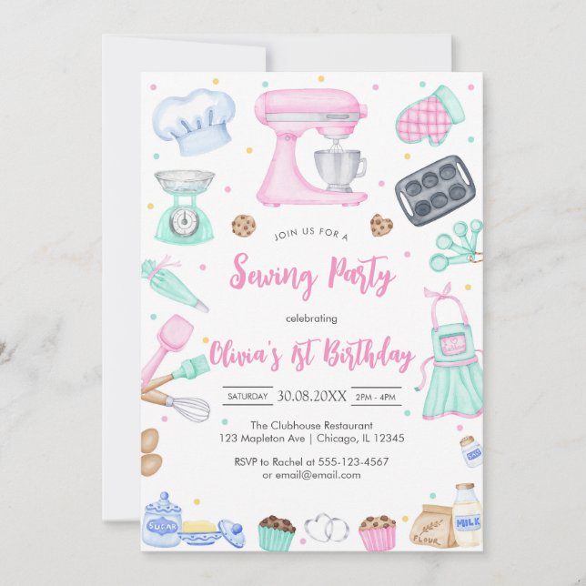 Convite Sewing Party Birthday Invitation (Frente)