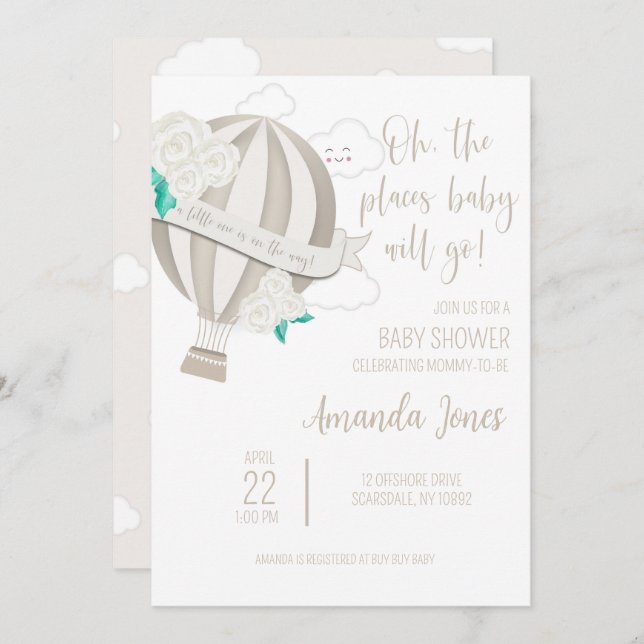 Convite Sexo Balão de Ar Quente Neutro Com Chá (Frente/Verso)