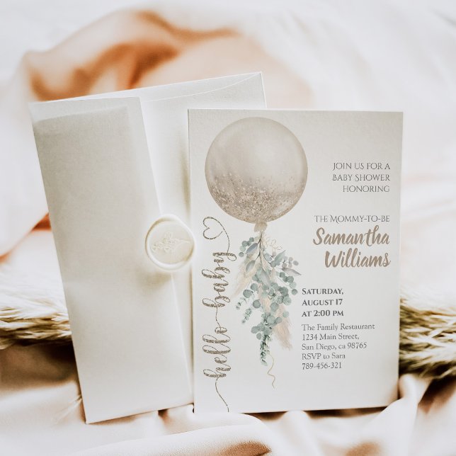 Convite Sexo Balão Neutro Pampas Baby Showe (Criador carregado)