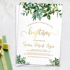 Convite Sexo Batismo Neutro Greenery & Faux Dourado Script
