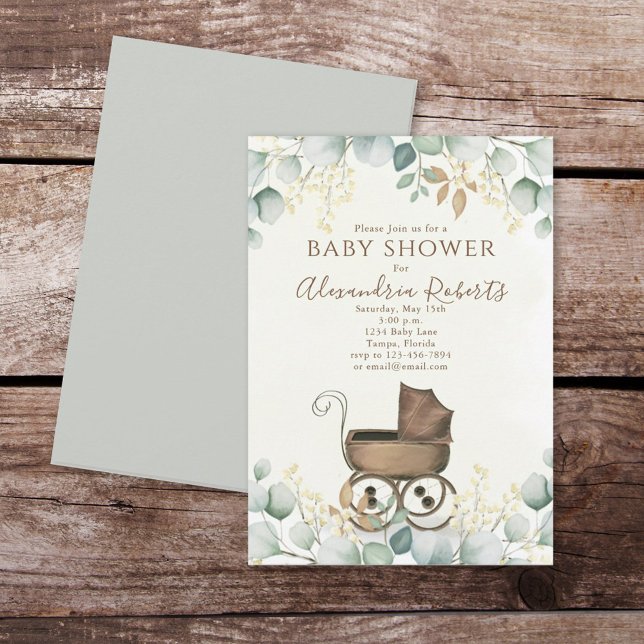 Convite Sexo Carruagem neutro da Vintage (Baby shower invitation with vintage carriage invitations)