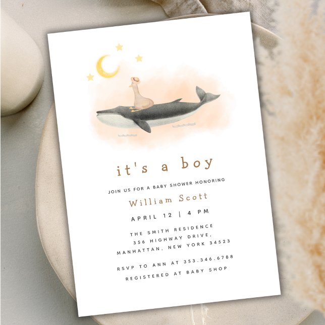 Convite Sexo - Chá de fraldas de baleia e patos neutro (Gender Neutral Vintage Whale & Duck Baby Shower Invitation)
