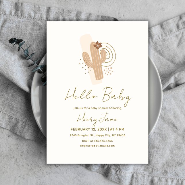 Convite Sexo Chá de fraldas Neutro de Boho Desert Cactus (Gender Neutral Boho Desert Cactus Baby Shower Invitation)