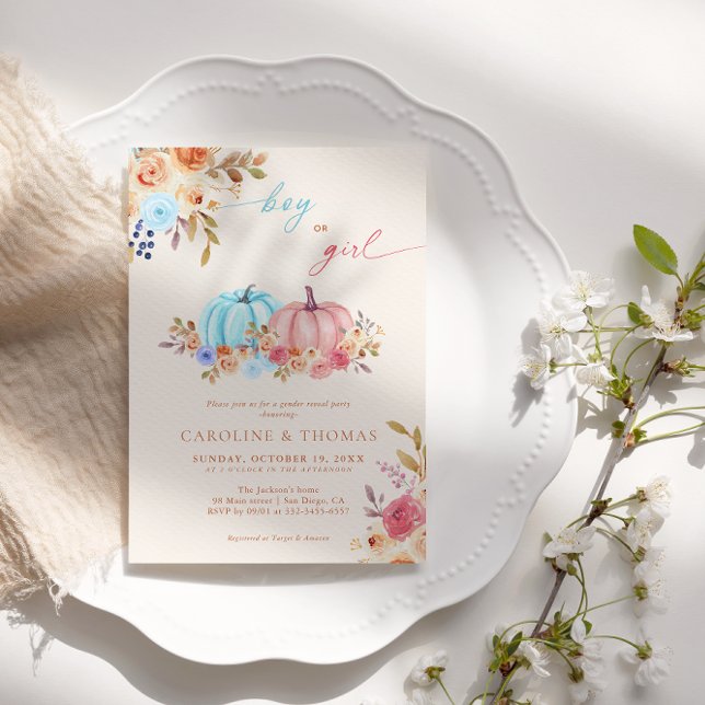 Convite Sexo da Abóbora Revelar Cor de Rosa Azul (Criador carregado)