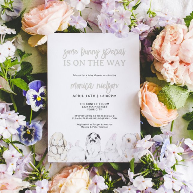 Convite Sexo do Chá de fraldas Coelho Neutro (Bunny Baby Shower Invitation)