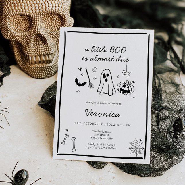 Convite Sexo do Doodal das Halloween Chá de fraldas neutro (Cute Halloween Baby Shower Invite)